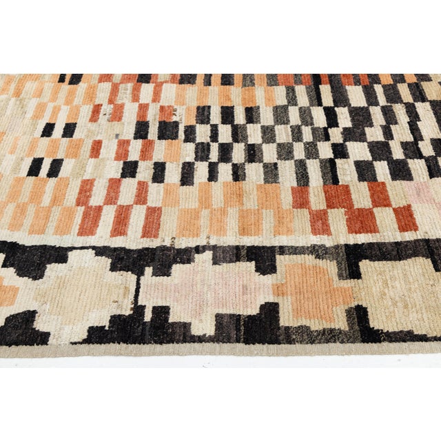 Textile Modern Handmade Moroccan Style Wool Rug - Earthy Terracotta & Charcoal Geometric For Sale - Image 7 of 12