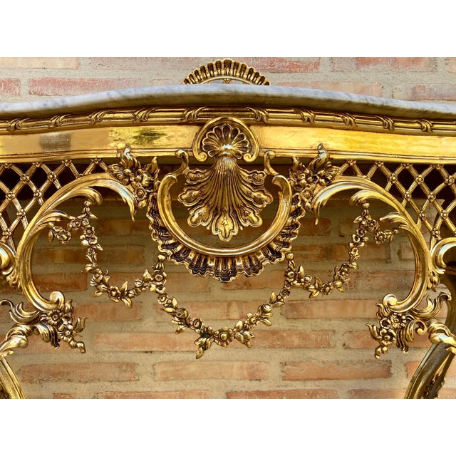 Mid-Century Italian Gilt Bronze Console with Marble Top, circa 1960 For Sale - Image 9 of 14