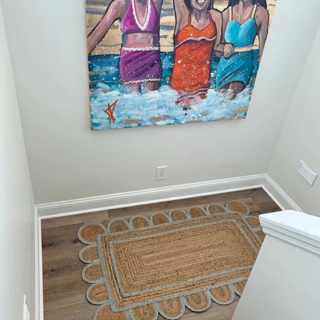 Scallop Jute Classic Blue Hand Made Rug - 2'x4' For Sale - Image 10 of 10