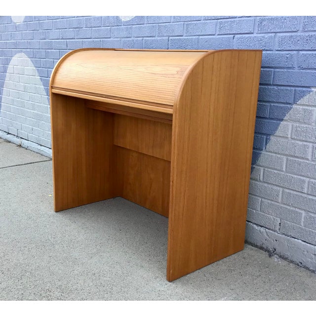 Mid 20th Century Danish Modern Mid-Century Teak Roll Top Desk For Sale - Image 4 of 12