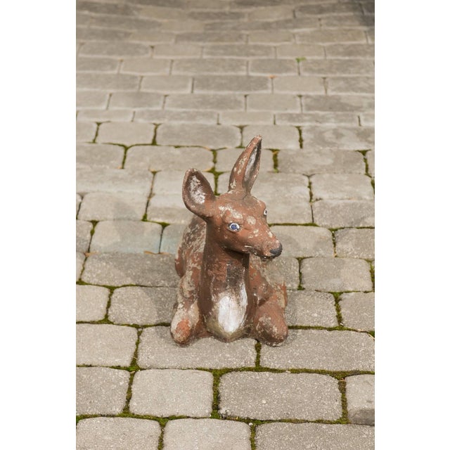 1950s French Vintage Seated Deer Painted Sculpture Cast in Reconstituted Stone For Sale In Atlanta - Image 6 of 8
