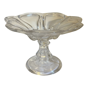 Antique 19th Century American Flint Glass Footed Compote Fruit Bowl Raised Panel or Petal Pattern Circa 1850