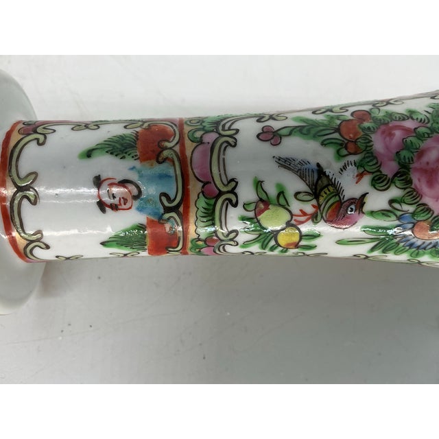 Pair of Antique Chinese Rose Medallion Porcelain Candlesticks For Sale - Image 11 of 12
