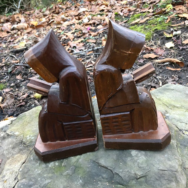 Vintage Mid Century Carved Wooden Monk Studded Rosary Bookends a Pair Chairish