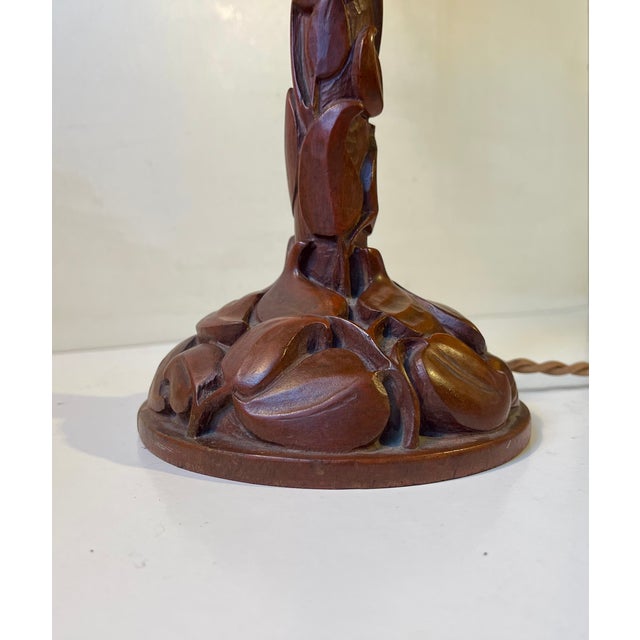 Art Nouveau Tree Trunk Table Lamp Carved with Leaves, 1920s For Sale - Image 6 of 9