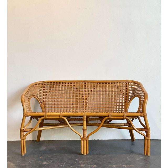 Vintage Woven Rattan Settee For Sale In West Palm - Image 6 of 12