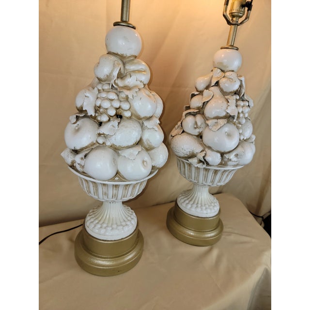 Italian Blanc De Chine Fruit Lamps Pair, 1960s For Sale - Image 4 of 9