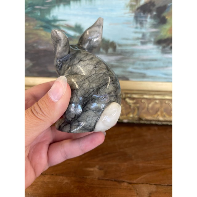 Vintage Hand-Carved Italian Alabaster Rabbit Sculpture With Veined Gray Finish.. For Sale - Image 4 of 9
