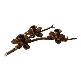 Vintage Brass Cherry Blossom Branch Candelabra For Sale