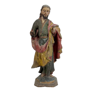 27 Inch 19th C. Carved & Polychrome Painted Wood Santos Figure of Christ