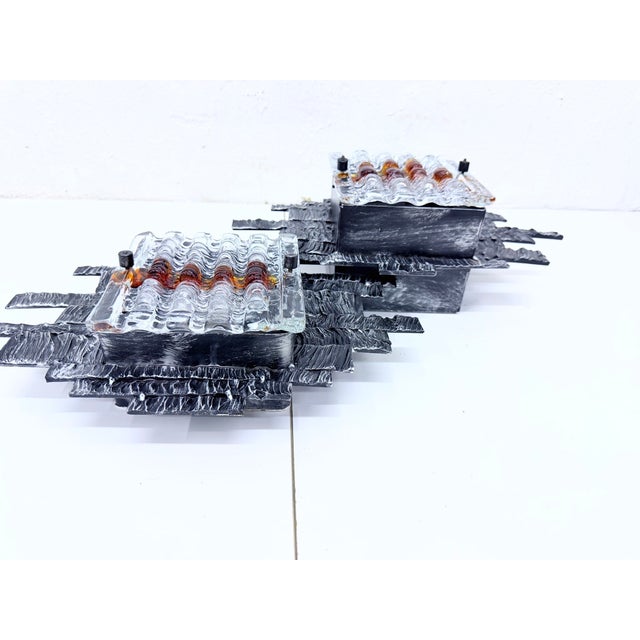 Metal Brutalist Two-Light Wall Lamp by Albano Poli for Poliarte, 1960s For Sale - Image 7 of 14