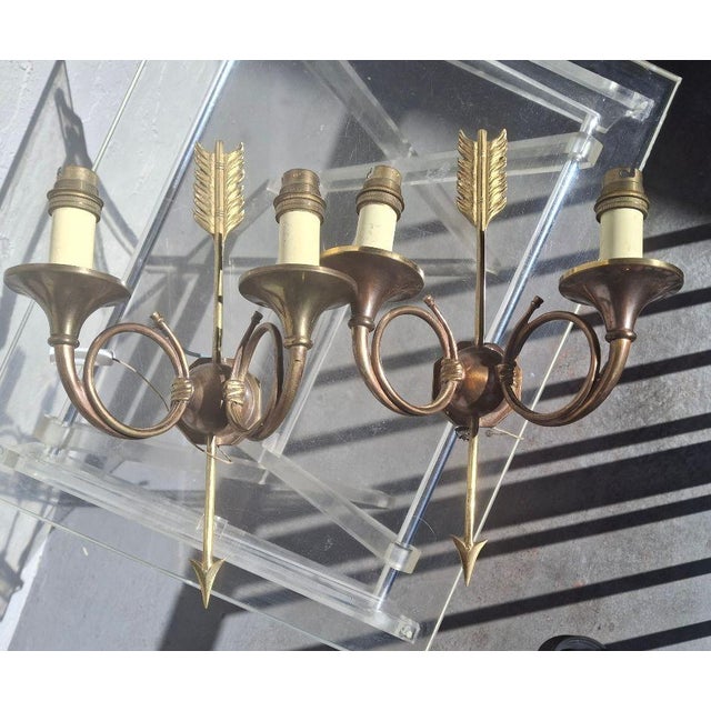 19thc French Empire Neoclassic Bronze Horn/ Arrow 2 Light Sconces a - Pair For Sale - Image 13 of 17