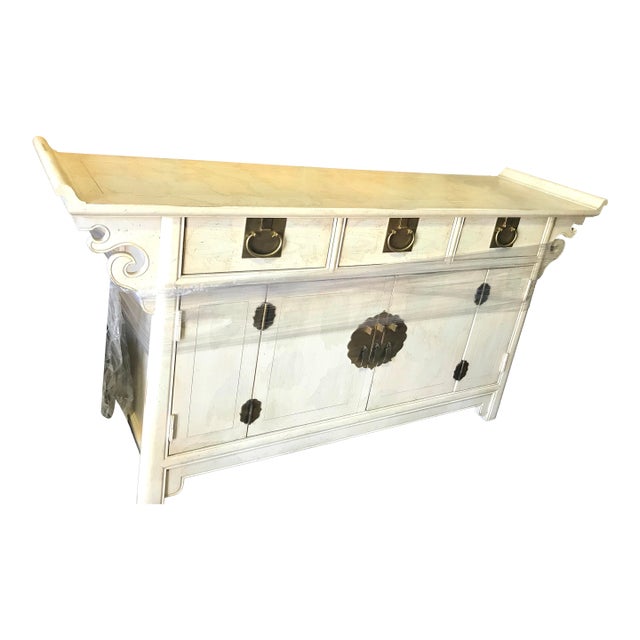 Vintage White Century Furniture Chinoiserie Pagoda Sideboard Table For Sale