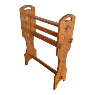 Vintage Benchmade Solid Oak Quilt or Blanket Rack For Sale