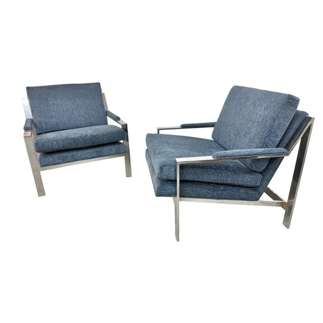 Milo Baughman Vintage Milo Baughman Style Flat Bar Chrome Arm Chairs - Set of 2 For Sale - Image 4 of 8