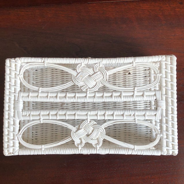 Vintage White Wicker Tissue Box Holder For Sale - Image 9 of 13