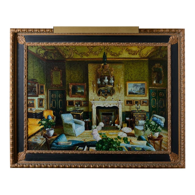 Large Oil Painting of Traditional Room Setting For Sale