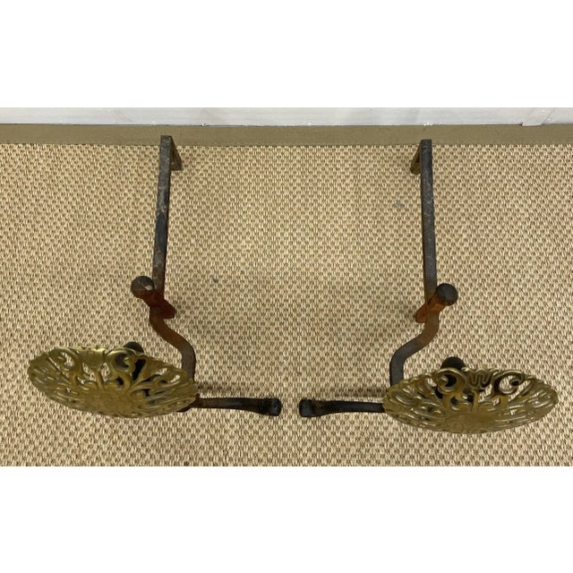 Virginia Metalcrafters French Sunburst Style Iron and Brass Andirons - a Pair For Sale - Image 4 of 5