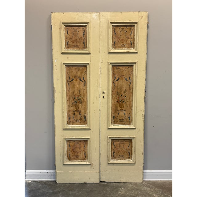 Two Pair of Antique Italian Hand Painted Double Wing Doors For Sale - Image 4 of 5