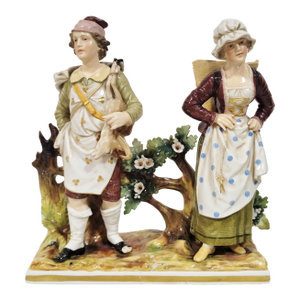 Antique German Hand Painted Volkstedt Porcelain Grouping Man & Woman