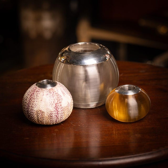 Antique 20th century silver mounted and textured glass match striker. Of a monumental size and round shape, mounted with a...