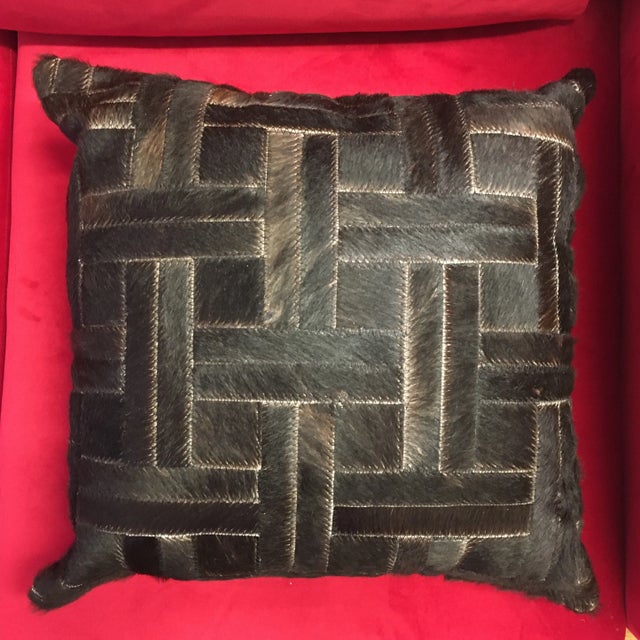 Brown Natural Cowhide Geometric Handmade Pillow For Sale - Image 9 of 9