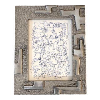 Vintage Original Wayne Cunningham Abstract Ink Drawing Vintage Metal Sculpted Frame For Sale