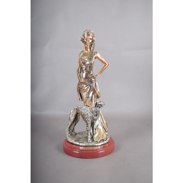 Brown Art Deco Silver-Plated Lady with Borzoi Sculpture, 2001 For Sale - Image 8 of 8