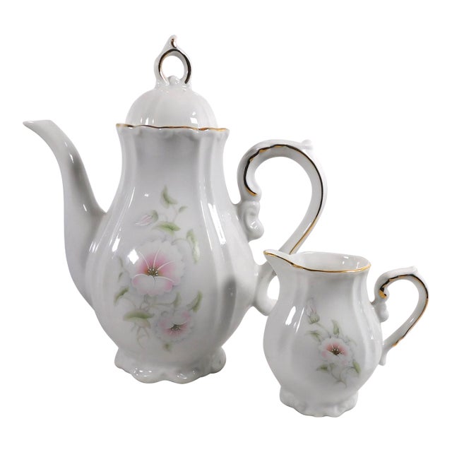 1980s Winrose Collection Floral Coffee Pot and Creamer For Sale