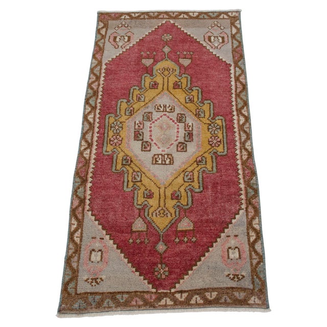 1970s 1970s Low Pile Hand Knotted Turkisj Rug Faded Mat- 18'' X 37'' For Sale - Image 5 of 14