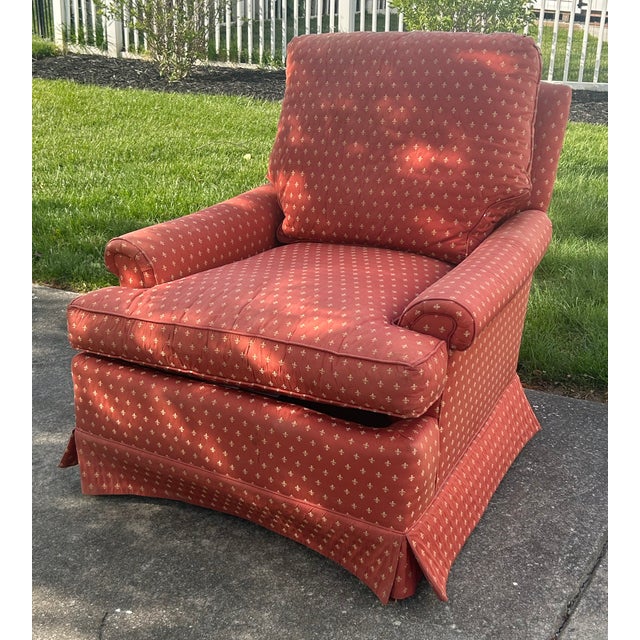 Henredon Lounge Chair Traditional Skirted Terracotta Fleur De Lis Armchair 90s For Sale - Image 11 of 13