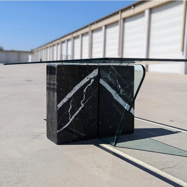 Postmodern Geometric Glass and Marble Coffee Table, 1980s, Mid-Century For Sale In Los Angeles - Image 6 of 10