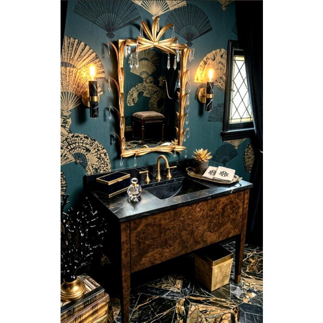 Hans Kögl Vintage Hollywood Regency Hans Kogl Style Gold Gilt Metal Palm Frond Crystal Wall Mirror For Sale - Image 4 of 9