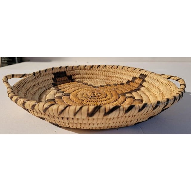 Folk Art 20th C Medium Hand Woven Hemp Tray With Handles For Sale - Image 3 of 8