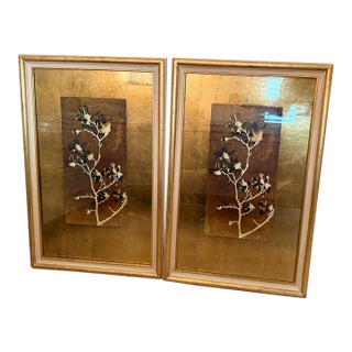 John-Richard Gold Leaf Branches I & II – Matching Pair – Botanical Art For Sale
