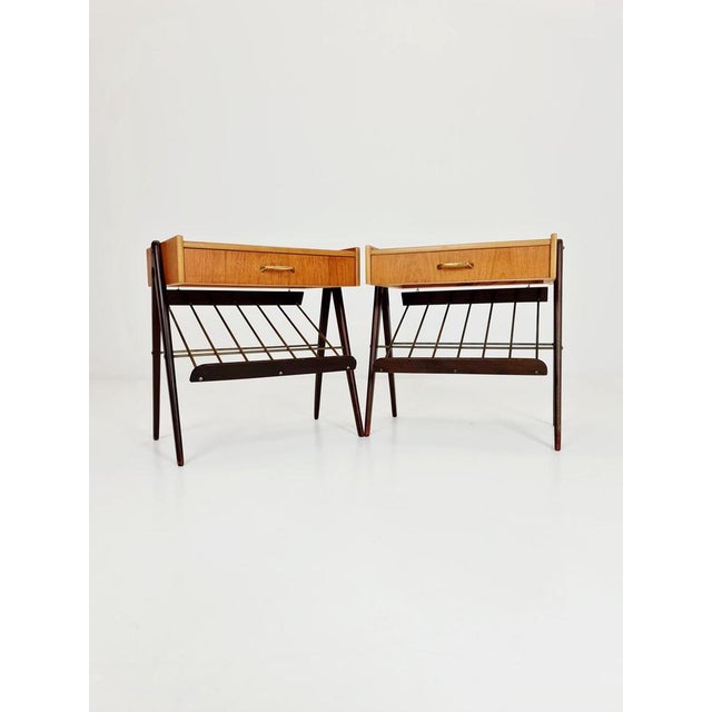 Midcentury Modern Danish Teak and Brass Nightstands, 1960s, Set of 2 For Sale - Image 4 of 11