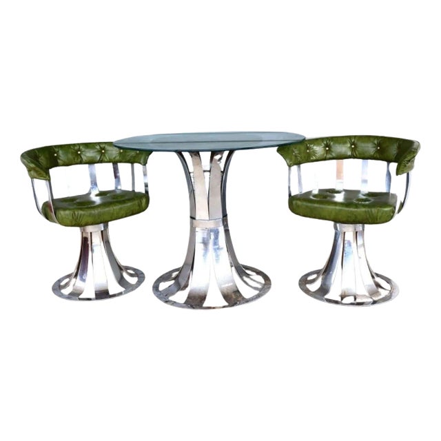 Russell Woodard Style Chrome Swivel Dining Set – Mid-Century Modern - Set of 3 For Sale
