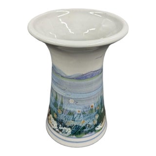 Late 20th Century Highland Stoneware Hand-Painted 'Machair' Cylinder Vase For Sale