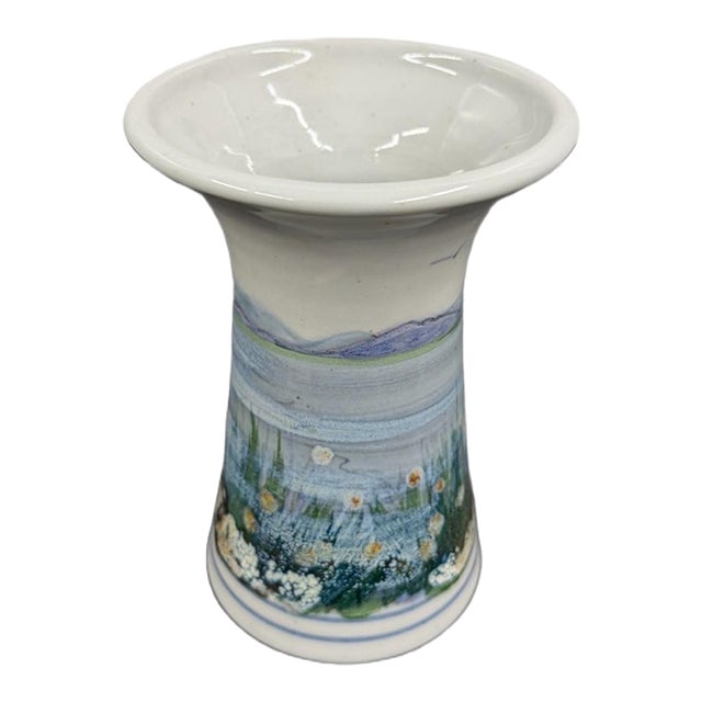 Late 20th Century Highland Stoneware Hand-Painted 'Machair' Cylinder Vase For Sale