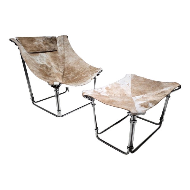 Set of Buffalo Lounge Chair & Ottoman by Kwok Hoi Chan for Steiner Paris, 1969 For Sale