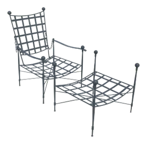 Mario Papperzini for Salterini Italian Wrought Iron Reclining Arm Chair and Ottoman, Attributed