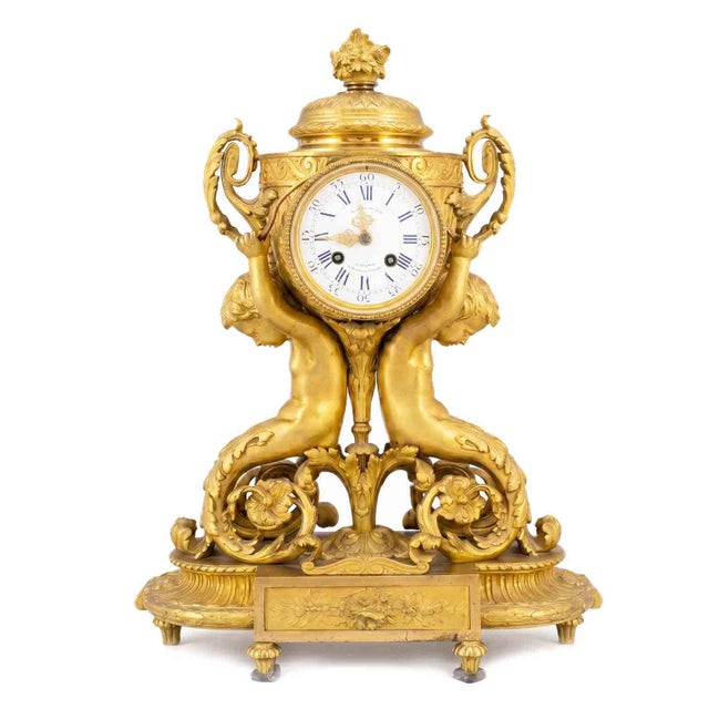 Antique French Gilded Table Clock, 1800s For Sale - Image 9 of 9