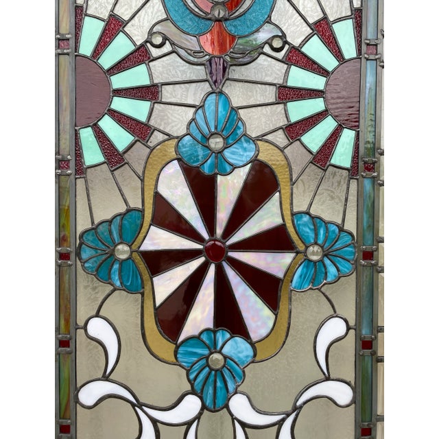 【希少】ヴィンテージ ART glass STENHYTAA W.W. Stained Glass Art Nouveau - W-474 - Pink Rose Vine Window