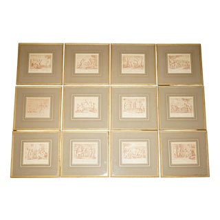 Vintage Copper Plate Engravings, 1750, Set of 12 For Sale