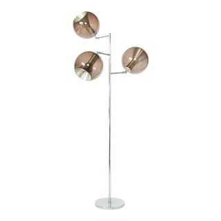 1960s Koch & Lowy Chrome and German Smoke Glass Floor Lamp For Sale