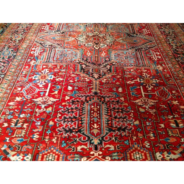 Antique Oversized Persian Heriz Serapi Rug, Hand-Knotted Wool, Geometric Pattern, Red & Navy, 10x20 For Sale - Image 4 of 9