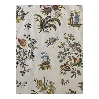 Rose Cumming Flower Pagoda Hand Screen Print Cotton Fabric 6 1/2 Yards For Sale