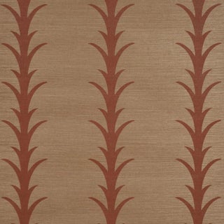 SAMPLE - Schumacher x Celerie Kemble Acanthus Stripe Sisal Wallpaper In Mocha For Sale