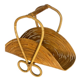 Italian Pencil Bamboo Magazine Rack, 1960s Gabriella Crespi Style For Sale