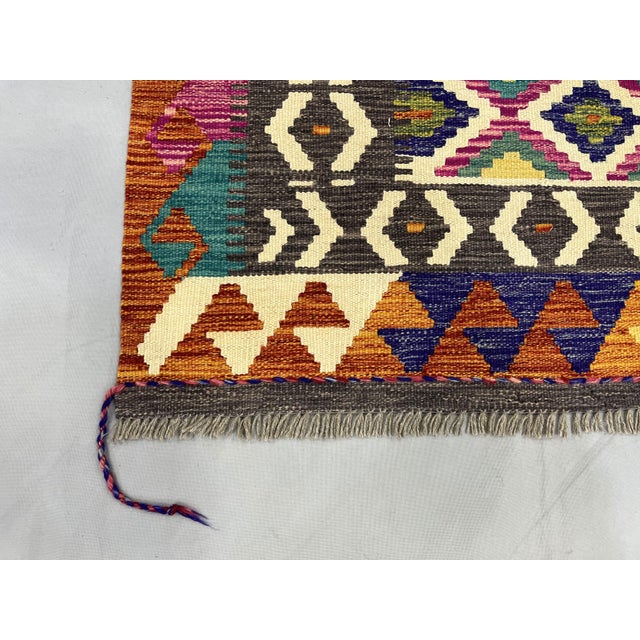 4'2" X 5'10" Multicolor Afghan Chobi Geometric Wool Flatweave Kilim Rug For Sale - Image 16 of 16
